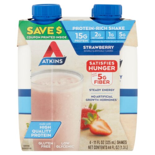 Atkins Strawberry Protein-Rich Shake, 11 fl oz, 4 count