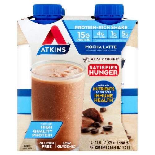 Atkins Mocha Latte Protein-Rich Shake, 11 fl oz, 4 count