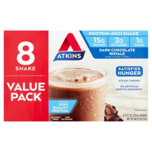 Atkins Dark Chocolate Royale Protein-Rich Shake Value Pack, 11 fl oz, 8 count