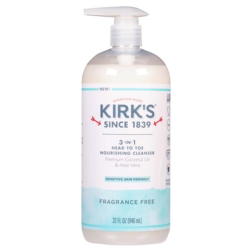 Kirk's Fragrance Free 3-in-1 Head to Toe Nourishing Cleanser, 32 fl oz