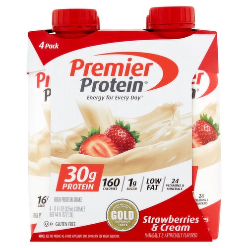 Premier Protein Strawberries & Cream High Protein Shakes, 11 fl oz, 4 count