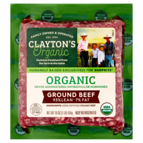 Clayton's Organic 93% Lean 7% Fat Organic Ground Beef, 16 oz