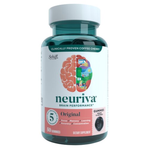 Schiff Neuriva Brain Performance Original Strawberry Flavored Gummies Dietary Supplement, 50 count