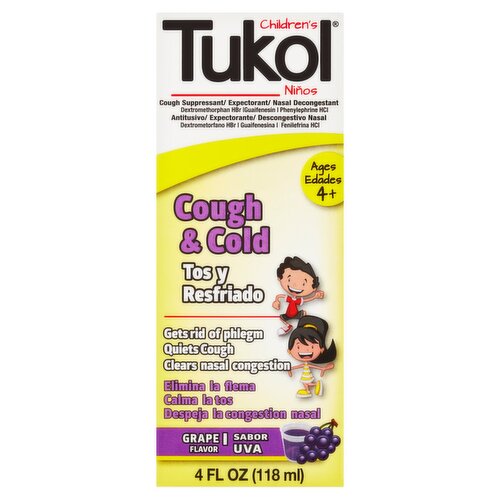 Tukol Children's Cough & Cold Grape Flavor Liquid, Ages 4+, 4 fl oz