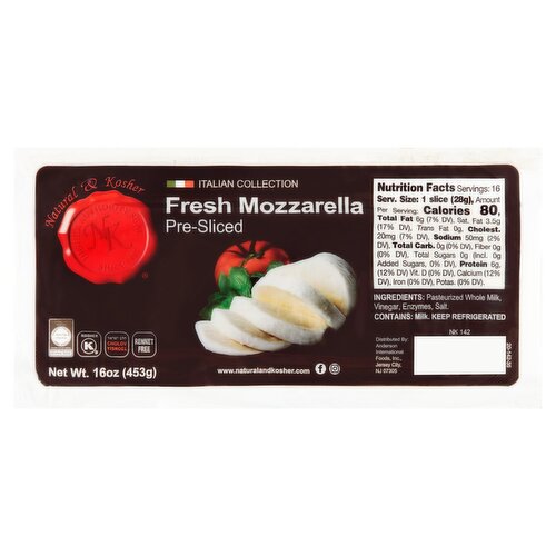 Natural & Kosher Pre-Sliced Fresh Mozzarella, 16 oz