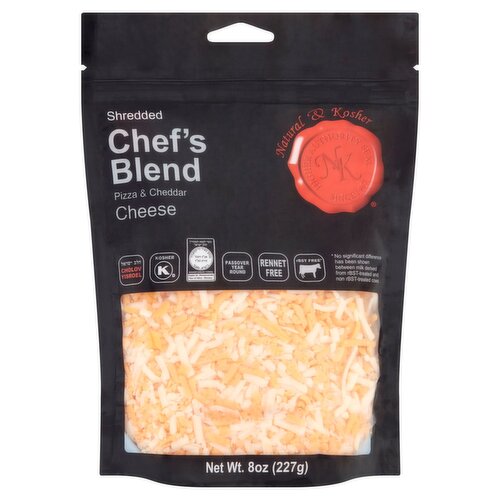 Natural & Kosher Shredded Chef's Blend Pizza & Cheddar Cheese, 8 oz