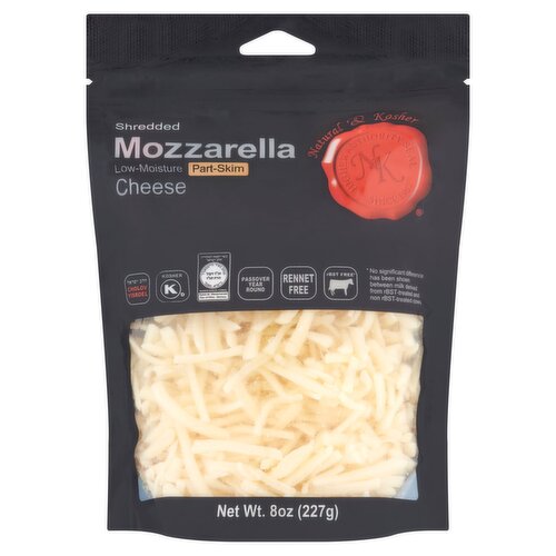 Natural & Kosher Shredded Low-Moisture Part-Skim Mozzarella Cheese, 8 oz