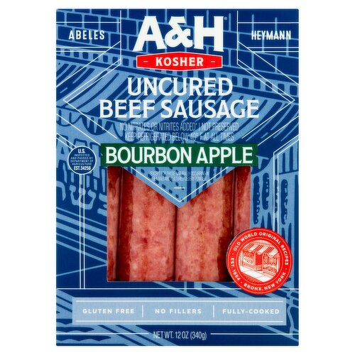 A&H Uncured Bourbon Apple Beef Sausage, 12 oz