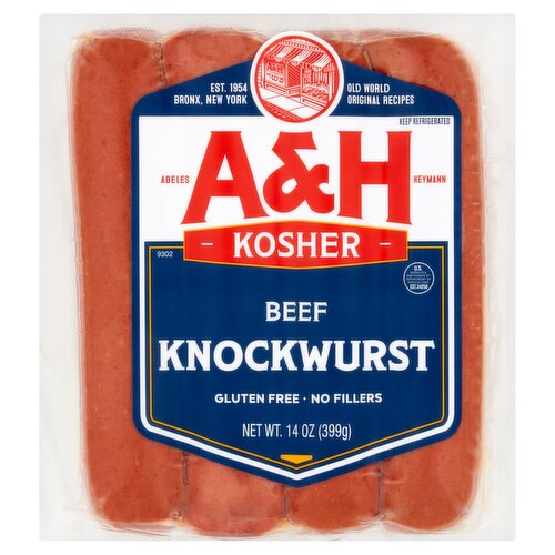 A&H Kosher Beef Knockwurst, 14 oz