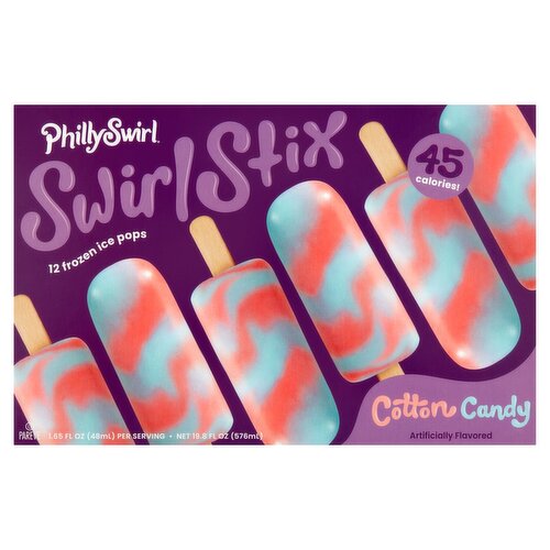 Philly Swirl Swirl Stix Cotton Candy Frozen Ice Pops, 1.65 fl oz, 12 count