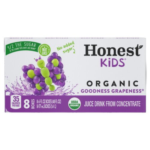 Honest Kids Organic Goodness Grapeness Juice Drink, 6 fl oz, 8 count