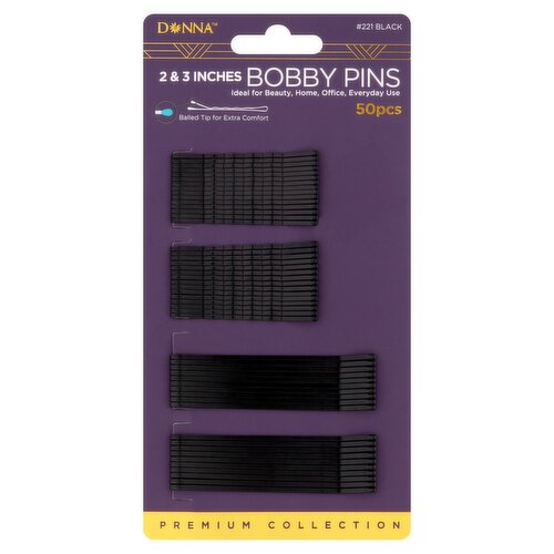 Donna 2 & 3 Inches #221 Black Bobby Pins, 50 count