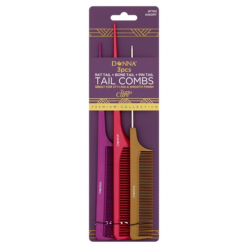 Donna Premium Collection #7763 Assort Tail Combs, 3 count