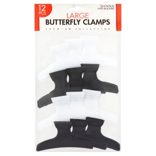 Donna #7937 Blk/Wht Large Butterfly Clamps, 12 count