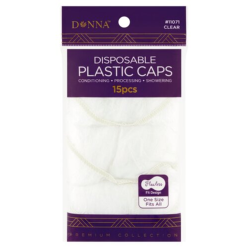 Donna Premium Collection #11071 Clear Disposable Plastic Caps, 15 count