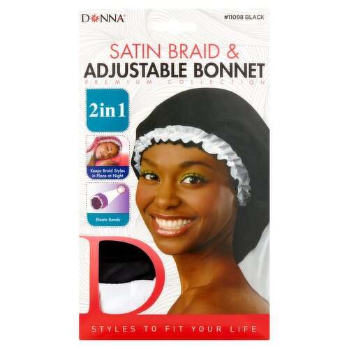 Donna #11098 Black 2in1 Satin Braid & Adjustable Bonnet