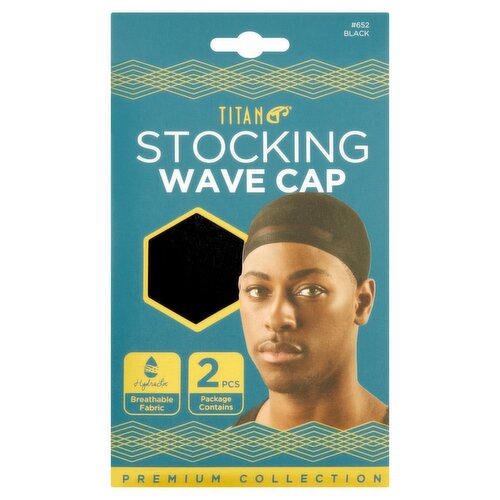 Titan Premium Collection #652 Black Stocking Wave Cap, 2 count