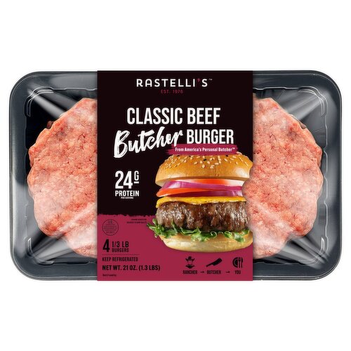 Rastelli's Classic Beef Butcher Burger, 1/3 lb, 4 count