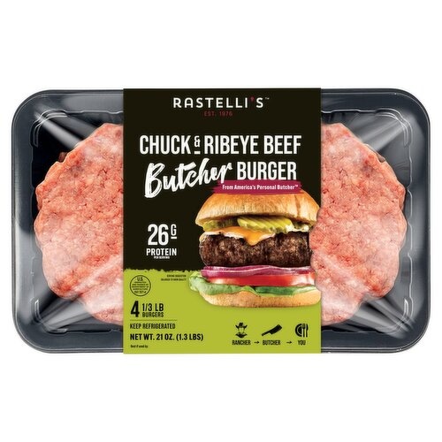 Rastelli's Chuck & Ribeye Beef Butcher Burger, 1/3 lb, 4 count