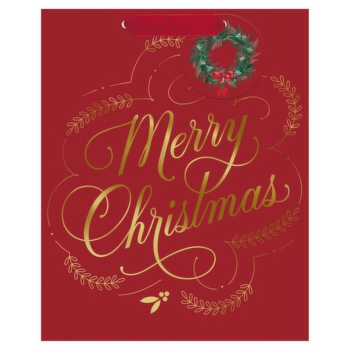 Hallmark 9.6" Medium Gift Bag (Gold Merry Christmas on Dark Red)