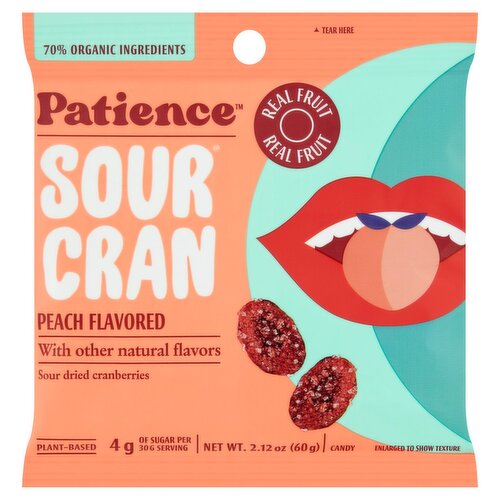 Patience Sour Cran Peach Flavored Sour Dried Cranberries Candy, 2.12 oz