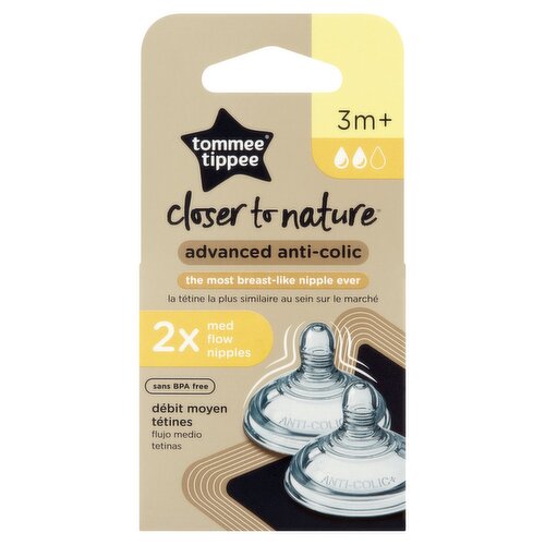 Tommee Tippee Closer to Nature Advanced Anti-Colic Med Flow Nipples, 3m+, 2 count