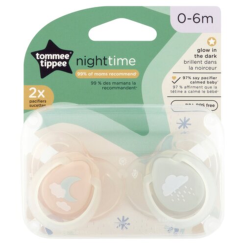 Tommee Tippee Nighttime Pacifiers, 0-6m, 2 count