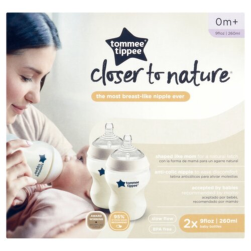 Tommee Tippee Closer to Nature 9fl oz Slow Flow Baby Bottles, 0m+, 2 count