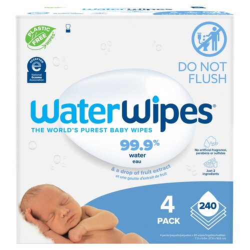 WaterWipes Baby Wipes, 4 pack, 240 count