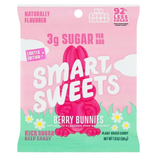 Smart Sweets Berry Bunnies Pink Raspberry Plant-Based Candy Limited Edition, 1.8 oz