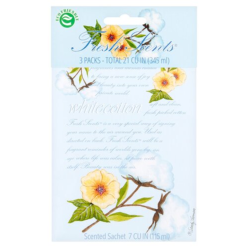 Fresh Scents White Cotton Scented Sachet, 3 count