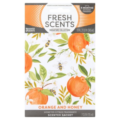 Fresh Scents Signature Collection Orange and Honey Scented Sachet, 3 Count