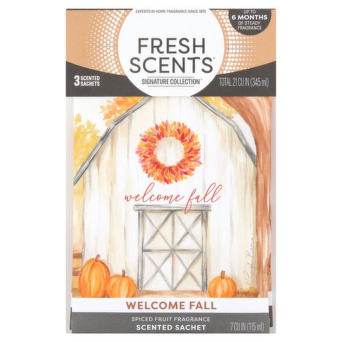 Fresh Scents Signature Collection Welcome Fall Spiced Fruit Fragrance Scented Sachets, 3 Count
