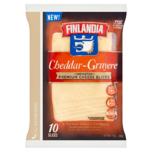 Finlandia Cheddar-Gruyere Imported Premium Cheese Slices, 10 count, 7 oz