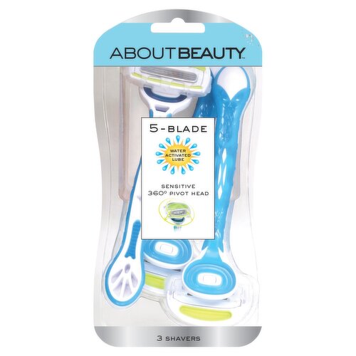 About Beauty 5-Blade Sensitive Shavers, 3 count