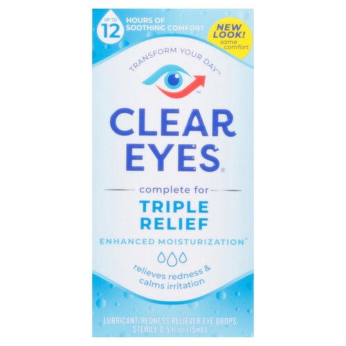 Clear Eyes Triple Relief Lubricant / Redness Reliever Eye Drops, 0.5 fl oz