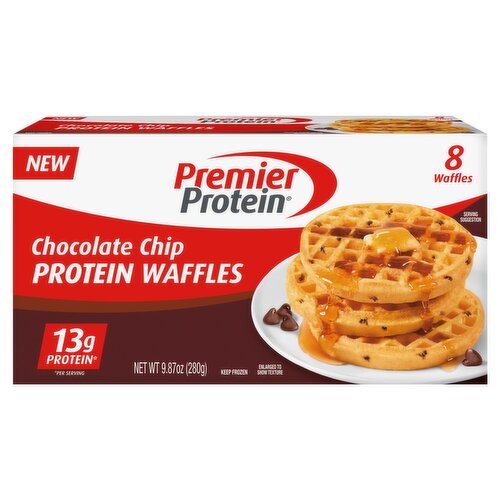 Premier Protein Chocolate Chip Protein Waffles, 8 count, 9.87 oz