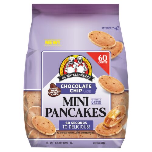 De Wafelbakkers Chocolate Chip Flavored Mini Pancakes, 6 count, 1 lb 5.2 oz