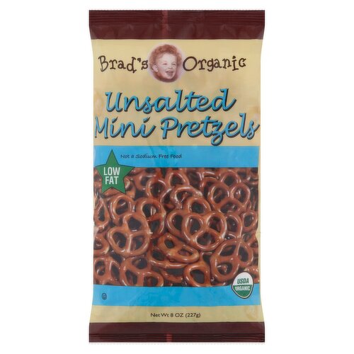 Brad's Organic Low Fat Unsalted Mini Pretzels, 8 oz