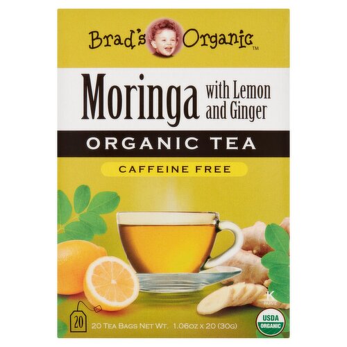 Brad's Organic Moringa with Lemon and Ginger Organic Tea Bags, 1.06 oz, 20 count