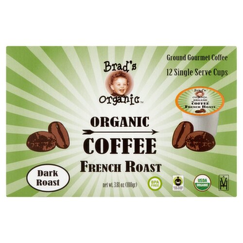 Brad's Organic French Roast Dark Roast Organic Ground Gourmet Coffee, 12 count, 3.81 oz