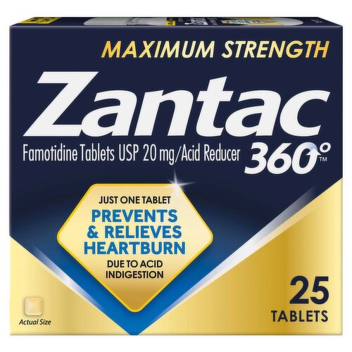 Zantac 360° Maximum Strength Famotidine Tablets, USP, 20 mg, 25 count