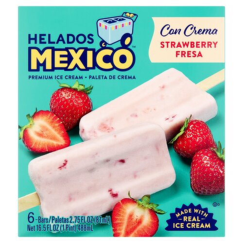 Helados Mexico Strawberry Fresa Premium Ice Cream, 2.75 fl oz, 6 count