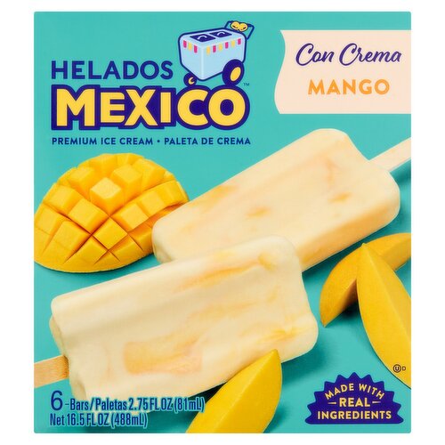 Helados Mexico Mango Premium Ice Cream Bars, 2.75 fl oz, 6 count