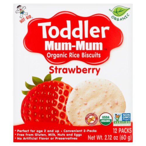 Hot-Kid Toddler Mum-Mum Organic Strawberry Rice Biscuits, 12 count, 2.12 oz