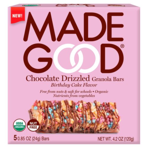 Made Good Chocolate Drizzled Birthday Cake Flavor Granola Bars, 5 count, 4.2 oz