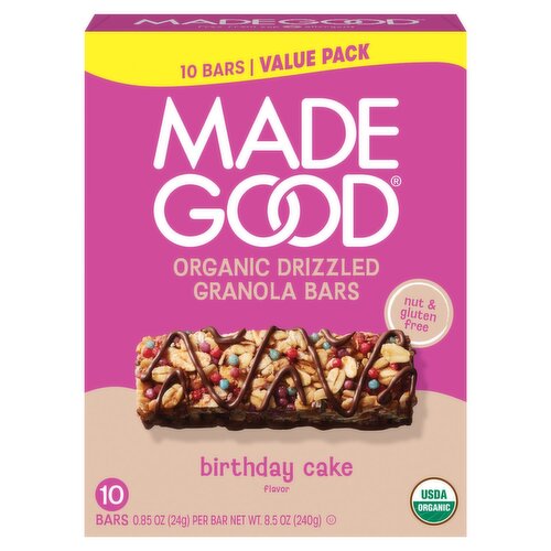 Made Good Organic Drizzled Birthday Cake Flavor Granola Bars Value Pack, 0.85 oz, 10 count