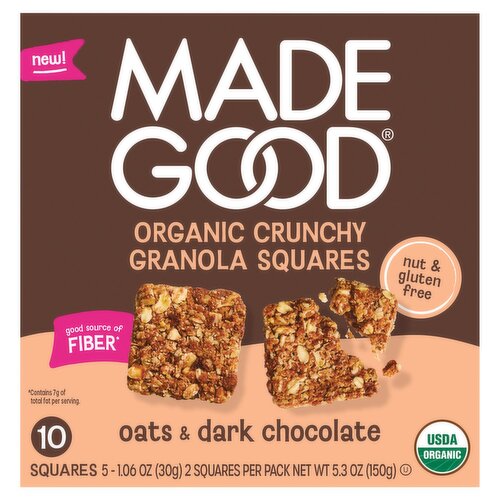MadeGood Oats & Dark Chocolate Organic Crunchy Granola Squares, 1.06 oz, 5 count