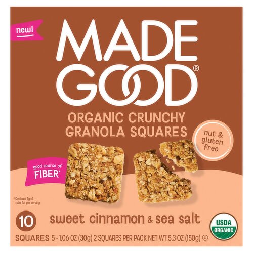 MadeGood Sweet Cinnamon & Sea Salt Organic Crunchy Granola Squares, 1.06 oz, 5 count
