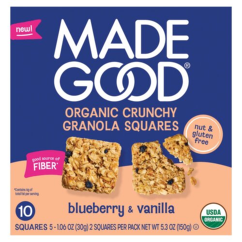 MadeGood Blueberry & Vanilla Organic Crunchy Granola Squares, 1.06 oz, 5 count